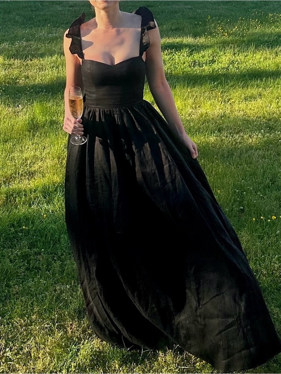 Reformation Dresses & Skirts - Reformation Linen Black Ruffle-Strap Maxi Dress